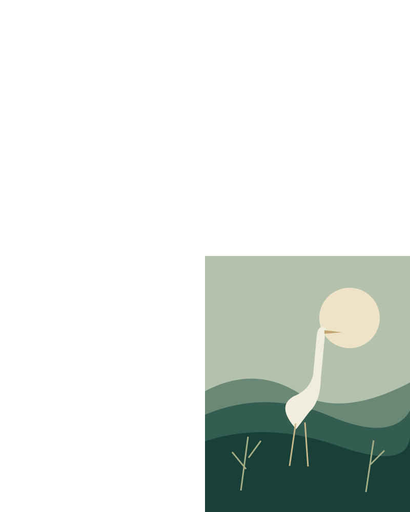 Decorative crane and coastal waters illustration